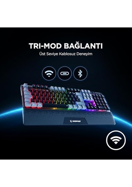 Carbon Pro 2.4ghz+Bt5.0+Type-C Bağlantı Red Switch Rgb Bilek Destekli Mekanik Gaming Oyuncu Klavye Q Tr Hot Swap modelleri