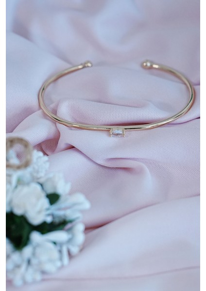 Gold Renk Kelepçe Model Zirkon Taşlı Çelik Bileklik Kaliteli fırsatları