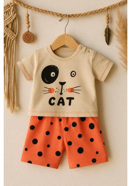 Erkek Bebek Cat Baskılı Şortlu Takım