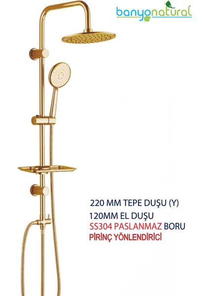 Tepe Yağmurlama Duş Seti Pirinç Yönlendirici Altın Gold