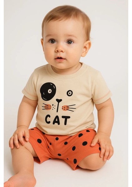 Erkek Bebek Cat Baskılı Şortlu Takım