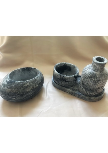 4 Parça Mermer Desen Dekoratif Vazo ve 2 Li Mumluk Set (Mum Dahil) fiyatları