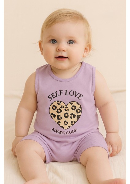 Kız Bebek Yazlık Şortlu Takım Self Love Baskılı Kolsuz