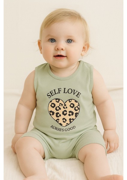 Kız Bebek Yazlık Şortlu Takım Self Love Baskılı Kolsuz