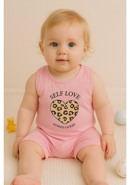 Kız Bebek Yazlık Şortlu Takım Self Love Baskılı Kolsuz
