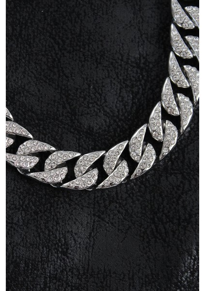 Pirinç Zirkon Taşlı Cuba Gurmet Model Gümüş Renk Erkek Kolye - TJ-ERK1404 fiyatları