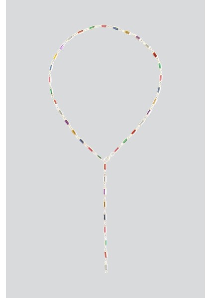 Gümüş Renkli Taşlı Y Kolye