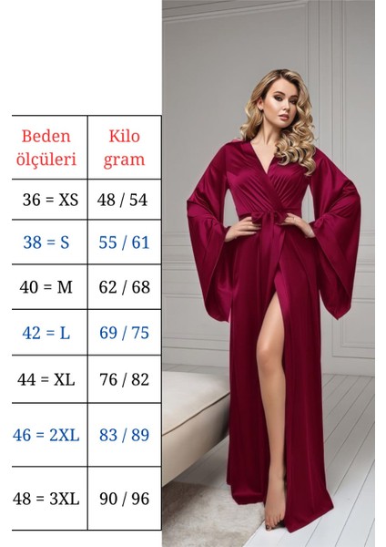 Koyu Fuşya Uzun Ipeksi Saten, Kollar Kloş Gelin Sabahlık Kimono