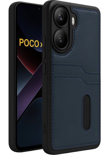 Xiaomi Poco X7 Pro Kılıf Sara Kartvizitli Deri Kılıf - Lacivert Gnzrz