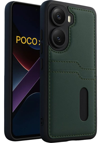 Xiaomi Poco X7 Pro Kılıf Sara Kartvizitli Deri Kılıf - Koyu Yeşil Gnzrz