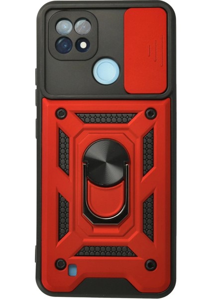Realme C21 Kılıf Pars Lens Yüzüklü Silikon - Kırmızı Gnzrz