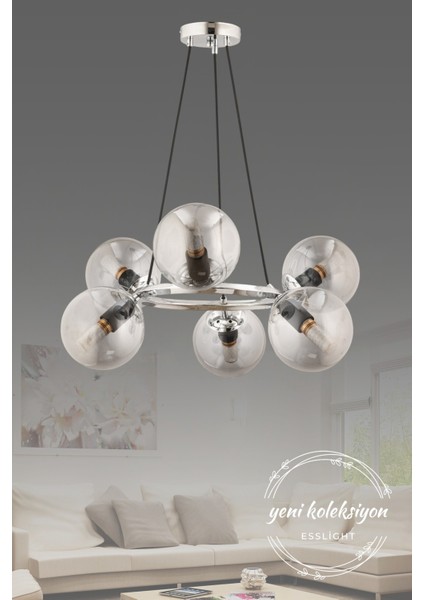 ESSLİGHT ROMA 6 LI SARKIT AVİZE (FÜME CAMLI) SALON MUTFAK YATAK ODASI OFİS
