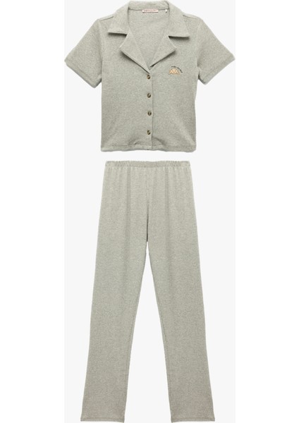 Yeni Sezon Kısa Kollu Gömlek Yaka Pamuklu Pijama Takımı