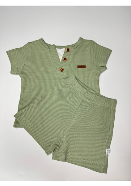 Erkek Bebek Waffle Kumaş Düğmeli Şortlu Takım fırsatları