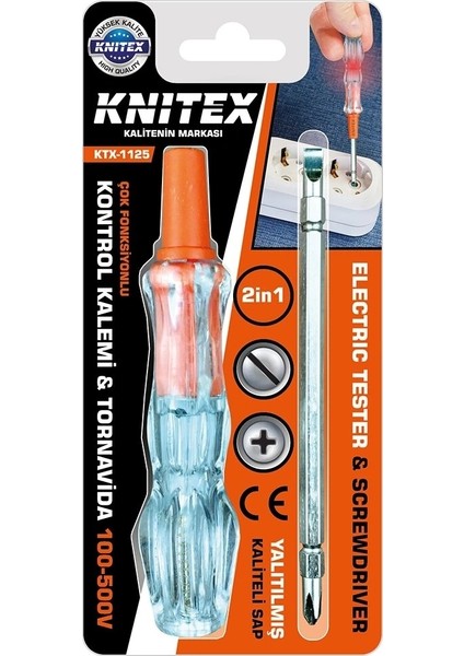 2in1 Düz - Yıldız Çıkar Tak Kontrol Kalemi - Tornavida 100-500V (5047)