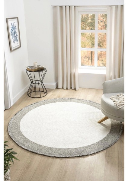 Beyaz Gri Yumuşak Daire Yuvarlak Halı Salon Mutfak Koridor Yolluk Dokuma Makine Halısı 0020 Daire modelleri