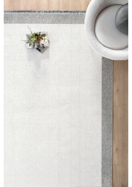 Beyaz Gri Yumuşak Dokuma Halı Bordürlü Salon Mutfak Koridor Yolluk Dokuma Makine Halısı 0020