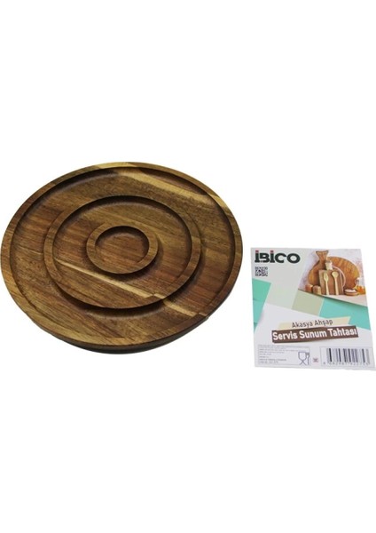 Akasya Yuvarlak 2 Bölmeli=1+1 Ahşap Servis Sunum Tepsi - Tahtası 20 x 1.4cm