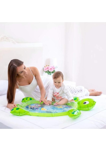 Yeşil Bebek Su Oyun Matı Tummy Time Aktivite Oyuncağı ve Su Havuzu