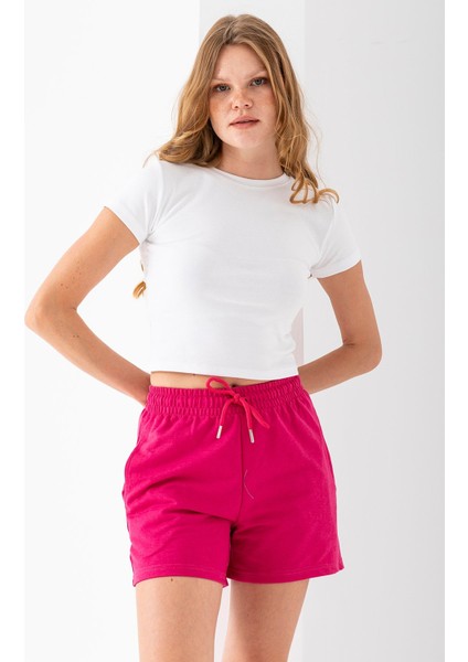 Kadın Beli Ayarlanabilir Çift Cepli Basic Şort Pembe - 10038 modelleri