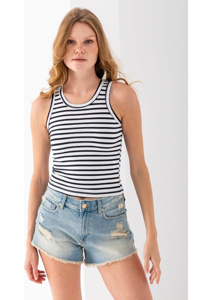 Kadın Bisiklet Yaka Çizgili Basic Body Lacivert - 25510