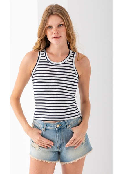 Kadın Bisiklet Yaka Çizgili Basic Body Lacivert - 25510