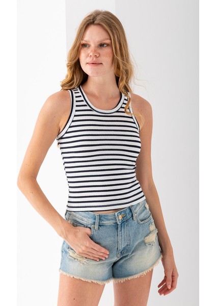 Kadın Bisiklet Yaka Çizgili Basic Body Lacivert - 25510
