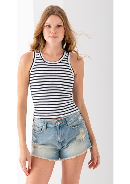 Kadın Bisiklet Yaka Çizgili Basic Body Lacivert - 25510