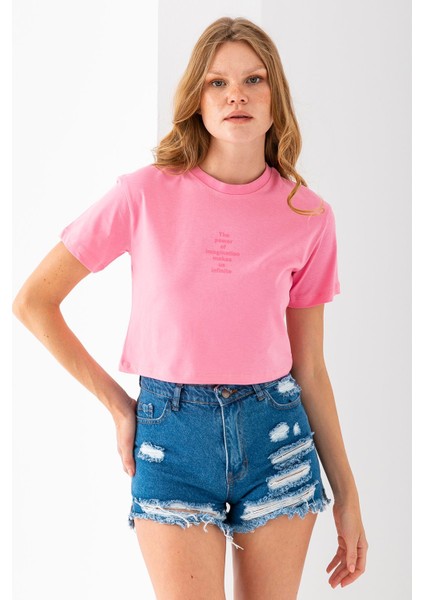 Kadın Bisiklet Yaka The Power Of Baskılı T-Shirt Pembe - 925026 fiyatları