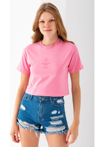 Kadın Bisiklet Yaka The Power Of Baskılı T-Shirt Pembe - 925026 indirimleri