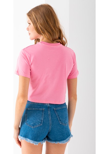 Kadın Bisiklet Yaka The Power Of Baskılı T-Shirt Pembe - 925026