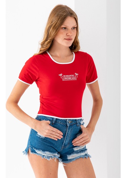 Kadın U Yaka Romantic Nakışlı T-Shirt Kırmızı - 925054 fiyatları