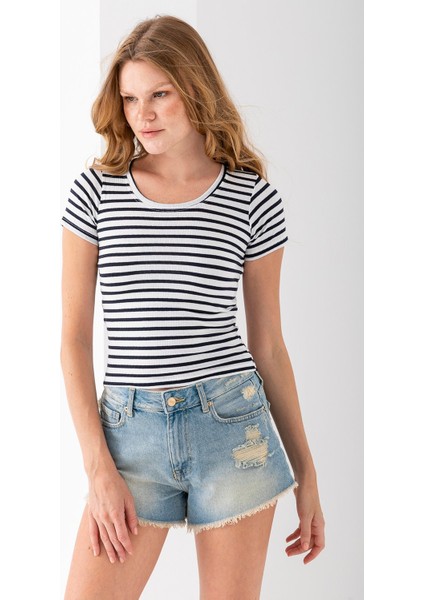 Kadın Bisiklet Yaka Çizgili Basic Body Lacivert - 25509