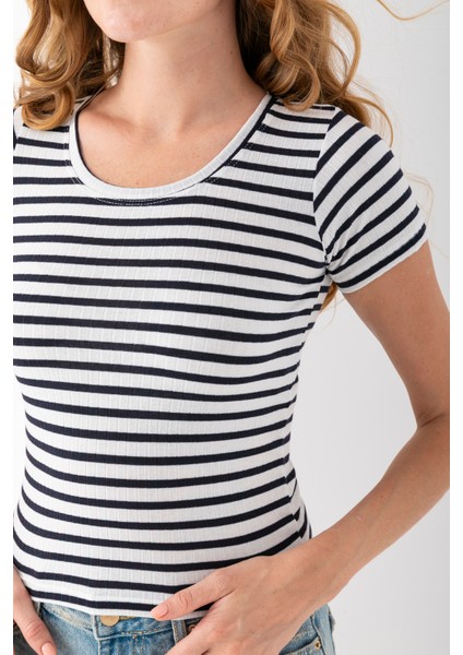 Kadın Bisiklet Yaka Çizgili Basic Body Lacivert - 25509