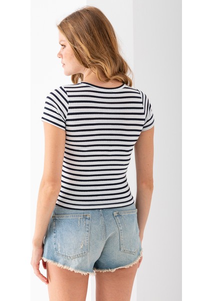 Kadın Bisiklet Yaka Çizgili Basic Body Lacivert - 25509