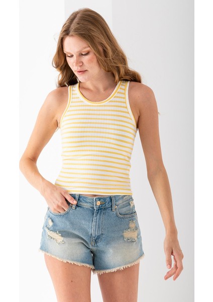 Kadın Bisiklet Yaka Çizgili Basic Body Sarı - 25510