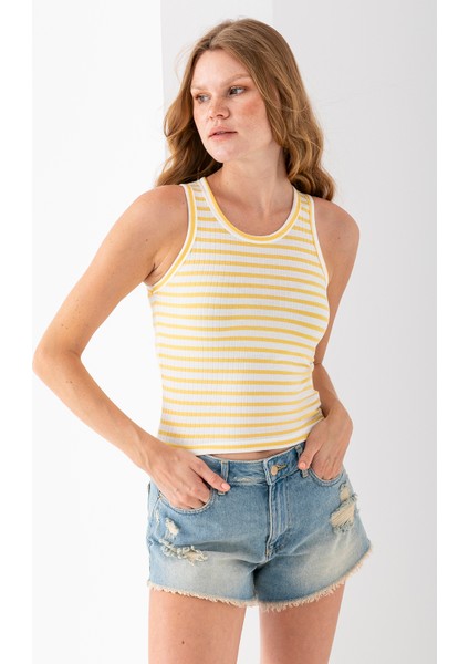 Kadın Bisiklet Yaka Çizgili Basic Body Sarı - 25510