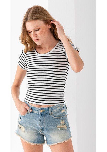 Kadın Bisiklet Yaka Çizgili Basic Body Siyah - 25509