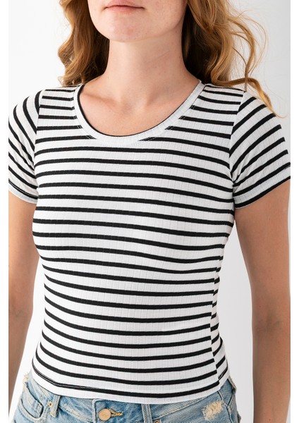 Kadın Bisiklet Yaka Çizgili Basic Body Siyah - 25509