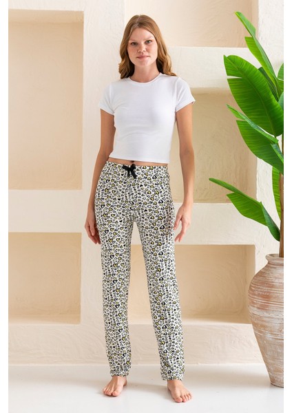 Kadın Beli Lastikli Kalp Desenli Pijama Altı Siyah Beyaz - 2059