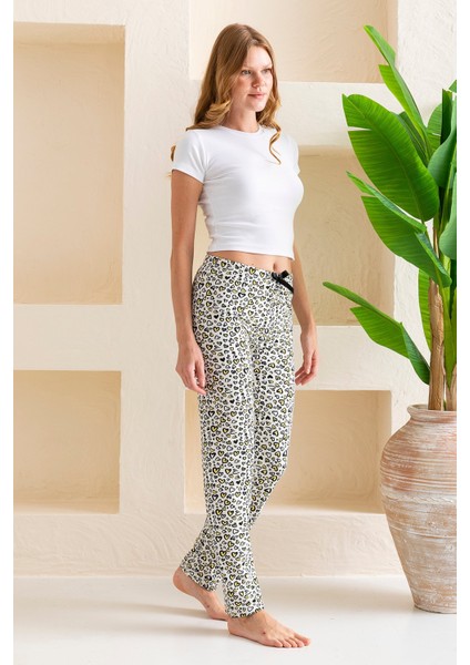 Kadın Beli Lastikli Kalp Desenli Pijama Altı Siyah Beyaz - 2059