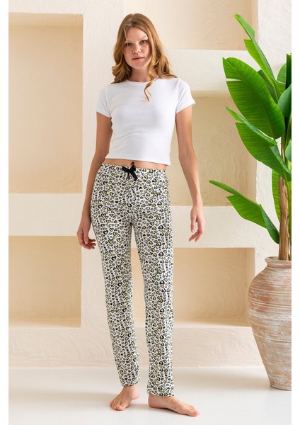 Kadın Beli Lastikli Kalp Desenli Pijama Altı Siyah Beyaz - 2059