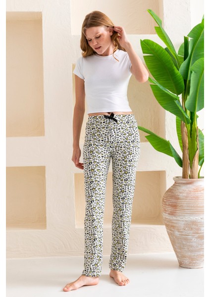Kadın Beli Lastikli Kalp Desenli Pijama Altı Siyah Beyaz - 2059