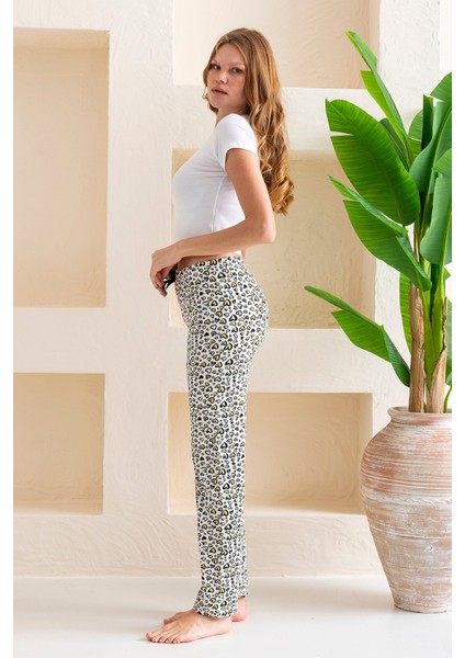 Kadın Beli Lastikli Kalp Desenli Pijama Altı Siyah Beyaz - 2059
