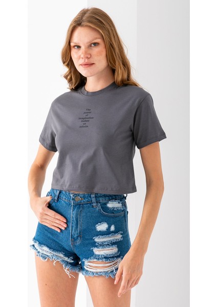Kadın Bisiklet Yaka The Power Of Baskılı T-Shirt Antrasit - 925026 fırsatları
