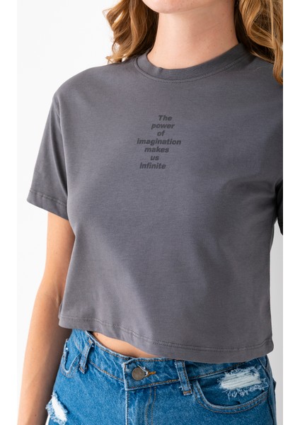 Kadın Bisiklet Yaka The Power Of Baskılı T-Shirt Antrasit - 925026