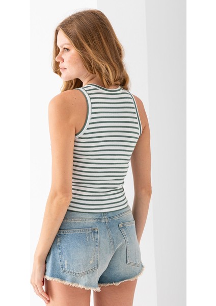 Kadın Bisiklet Yaka Çizgili Basic Body Yeşil - 25510
