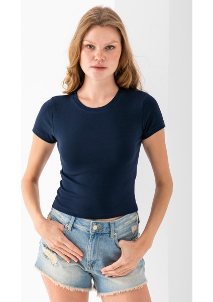 Kadın Bisiklet Yaka Pamuklu Basic Body Lacivert - 25873
