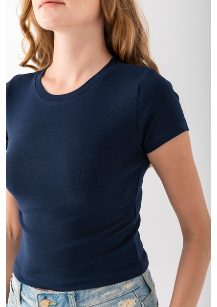 Kadın Bisiklet Yaka Pamuklu Basic Body Lacivert - 25873