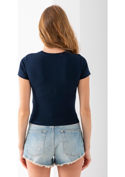 Kadın Bisiklet Yaka Pamuklu Basic Body Lacivert - 25873